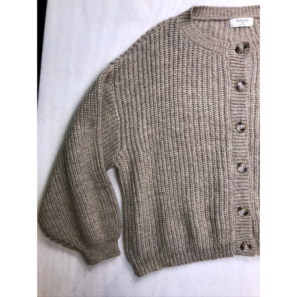 Zenana Womens 3X Oversized Cardigan Sweater Tan Ribbed Knit Lantern Sleeve - Picture 2 of 16